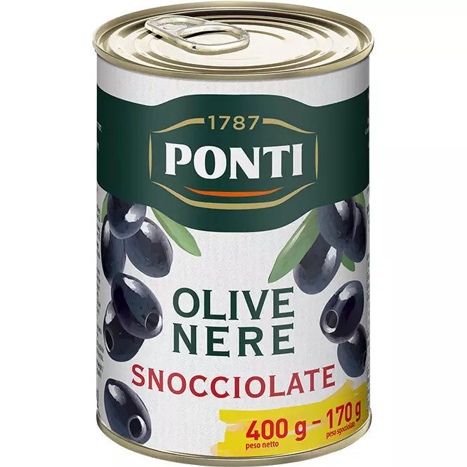 Dark Slate Gray Ponti Pitted Black Olives Tin 400g