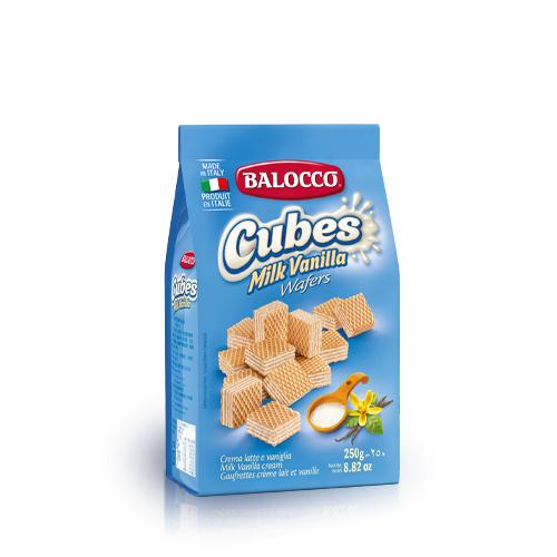 Steel Blue Balocco Milk Vanilla Wafers Cubes 250g