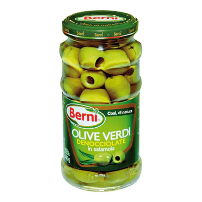 Olive Drab Berni Green Olives Pitted In Brine 290g