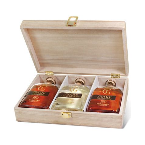 Tan Distilleria Marzadro Giare Grappa Selection Wooden Gift Box 3x20cl