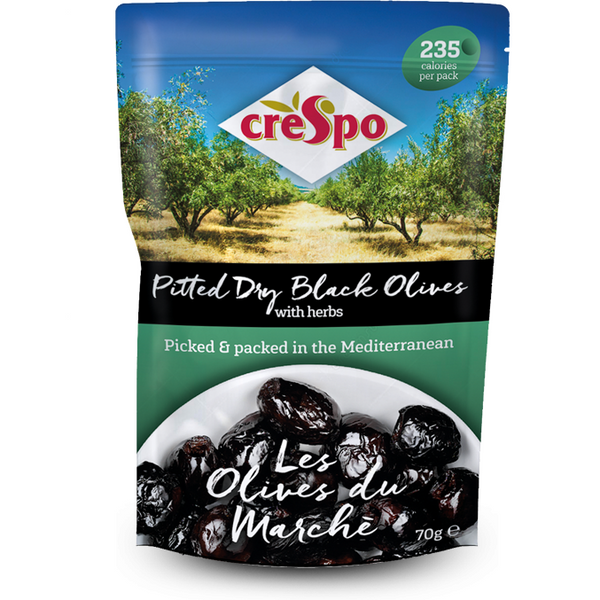 Light Gray Crespo Dry Black Olives Pitted With Herbs 70g
