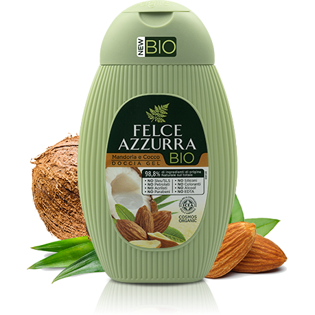Dark Sea Green Felce Azzurra Organic Shower gel Almond & Coconut 250ml