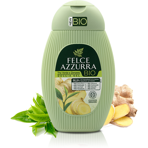 Dark Sea Green Felce Azzurra Organic Shower Gel Green Tea & Ginger 250ml